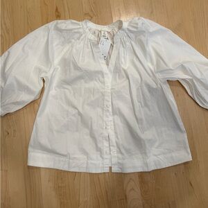 H&M White Button-Down Puff Sleeve Shirt